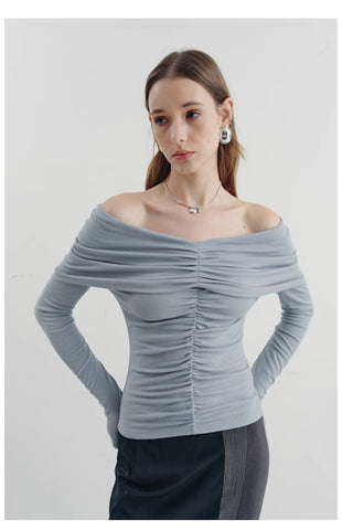 Off-Shoulder Ruched Long Sleeve Top