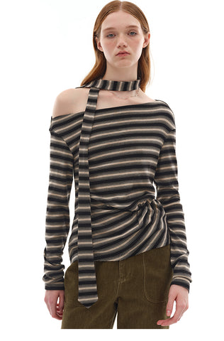 Striped Long Sleeve Top with Tie Detail