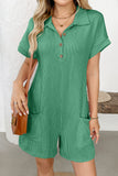 Casual Short Sleeve Button-Up Romper