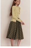 Pleated Plaid Midi Skirt