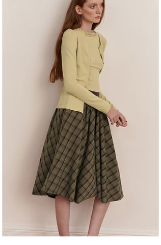 Pleated Plaid Midi Skirt