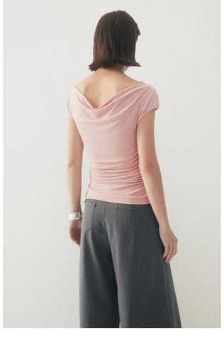 Elegant Cowl Neck Top with Side Ruched Detail