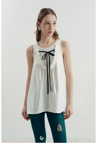 Ruffle Trim Sleeveless Tunic Blouse