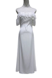 Lace Ruffle Off-Shoulder Satin Midi Dress