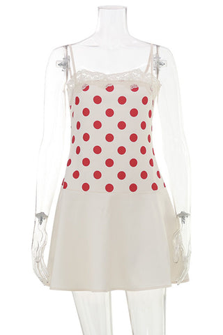 Lace Trim Polka Dot Spaghetti Strap Dress