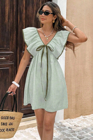Bow-Detail Ruffle Casual Dress