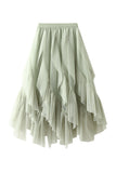 Tiered Ruffle Sheer A-Line Midi Skirt