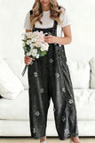 Floral Wide-Leg Denim Overalls