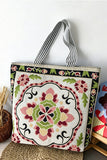 Floral Striped Handle Tote Bag