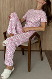 Leopard Print Crew Neck Pants Set