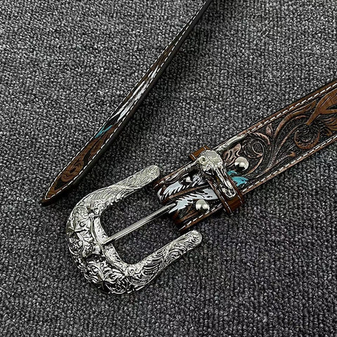 Feather Embossed Buckle Belt