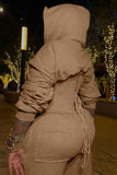 Hooded Lace-Up Back Long Sleeve Pants Set