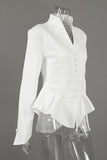 Stand-Collar Peplum Button-Front Blazer