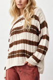 Striped Cable Knit Crew Neck Sweater