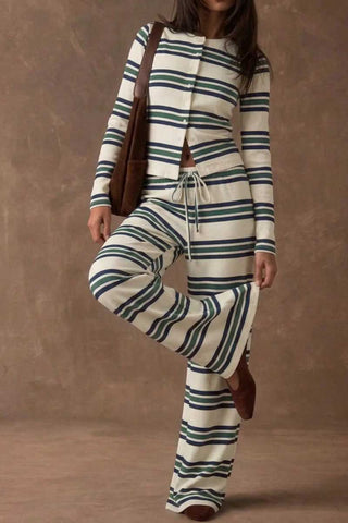 Striped Button Front Two Piece Set