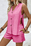 Button-Front Sleeveless Short Set