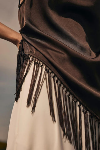Satin Mock Neck Fringe Tank