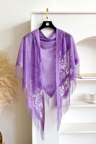 Floral Lace Open Front Fringe Cape