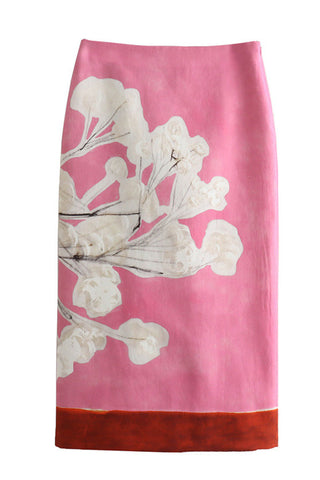 Floral Print Contrast Hem Midi Skirt