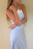 Lace Halter Satin Slip Casual Dress
