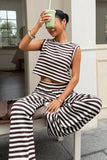 Striped Sleeveless Top and Relaxed Pants Set