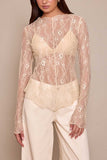 Sheer Floral Lace Long Sleeve Top