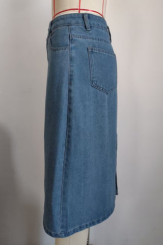 A-Line Denim Skirt with Pocket Detail