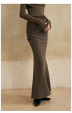 Draped Front High-Waisted Maxi Skirt