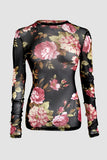 Sheer Floral Long Sleeve Crew Neck Top