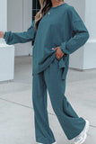 Striped Crew Neck Wide-Leg Pants Set