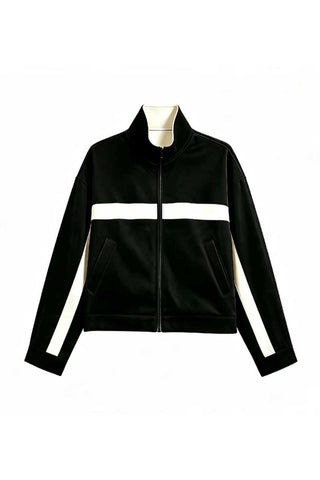 Colorblock Stripe Stand-Collar Zip Jacket