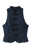 Mandarin Collar Toggle-Front Vest