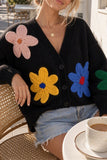 Floral Applique V-Neck Button-Front Cardigan