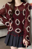 Geometric Crochet Tassel Long Sleeve Top
