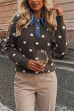 Polka Dot Denim Collar Knit Sweater