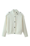 Ribbed Knit Button-Front Mock Neck Cardigan