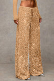 Sequin Drawstring Wide-Leg Casual Pants
