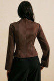 Striped Mock Neck Belted Blouse