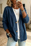 Button-Front V-Neck Denim Jacket