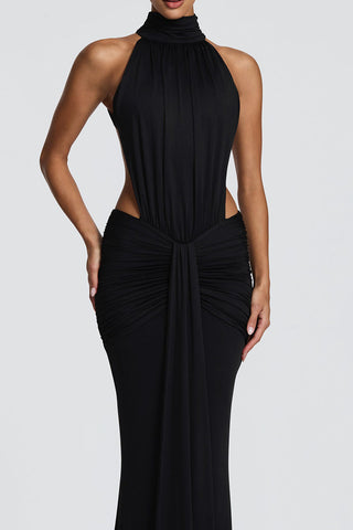 Ruched High-Neck Bodycon Maxi Dress