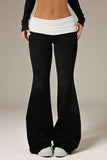 Polka Dot Ruched Waist Flare Casual Pants
