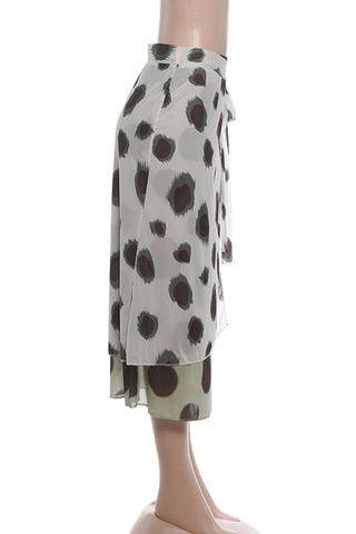 Polka Dot Ruffle Wrap Midi Skirt