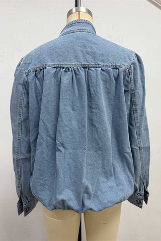 Stand-Collar Button-Front Denim Jacket