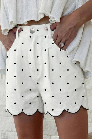 Polka Dot Scallop Hem Shorts