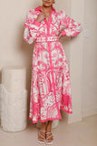 Belted Puff Sleeve Printed Dress