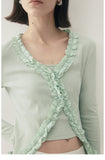 Feminine Ribbed Cardigan with Ruffled Edges