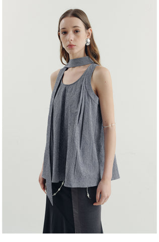 Draped Tie-Neck Sleeveless Tunic