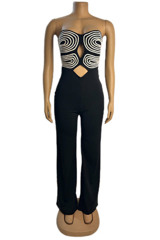 Strapless Jumpsuit with Geometric Design