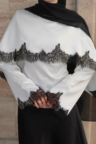 Lace Trim Bell Sleeve Blouse