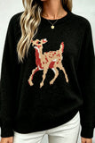 Deer Intarsia Crew Neck Knit Sweater